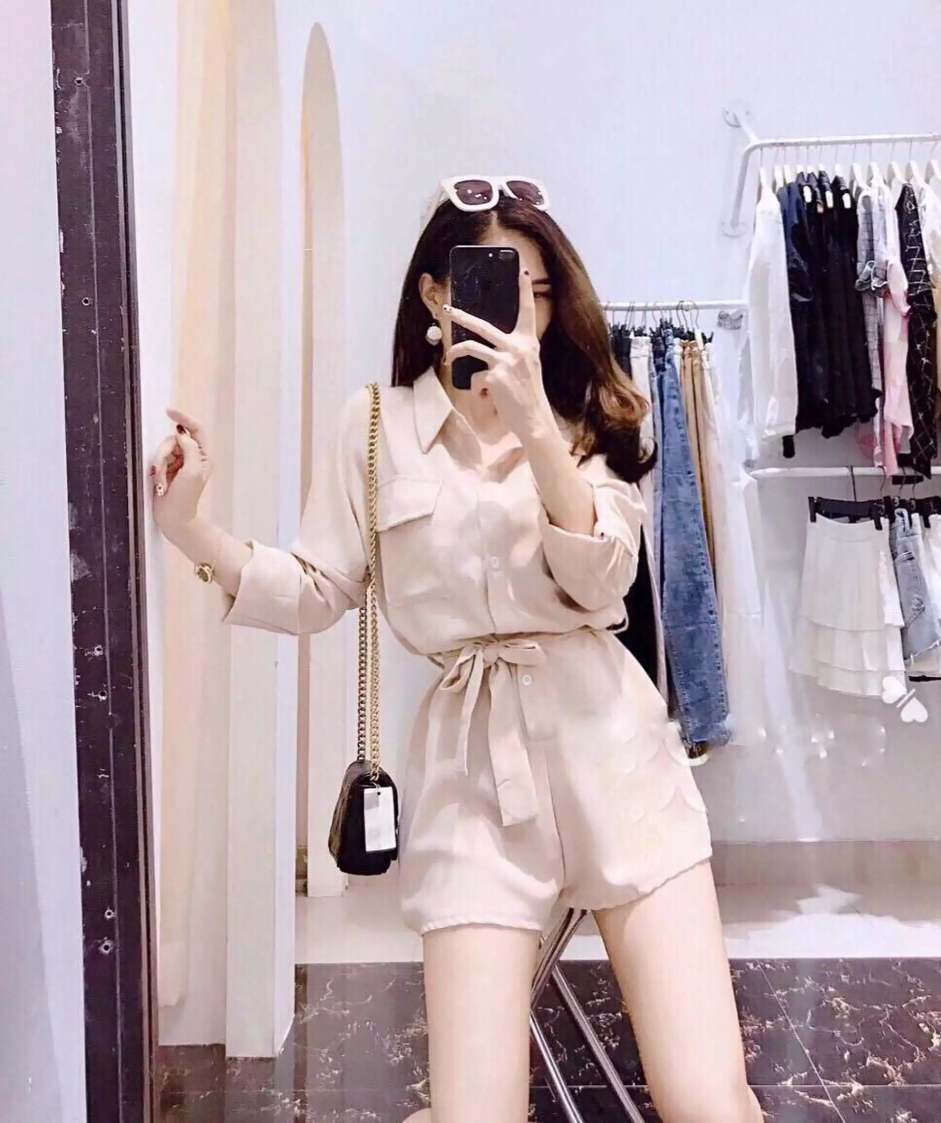 SET JUM ĐÙI NỮ CỔ SƠ MI PHỐI NƠ EO CỰC XINH