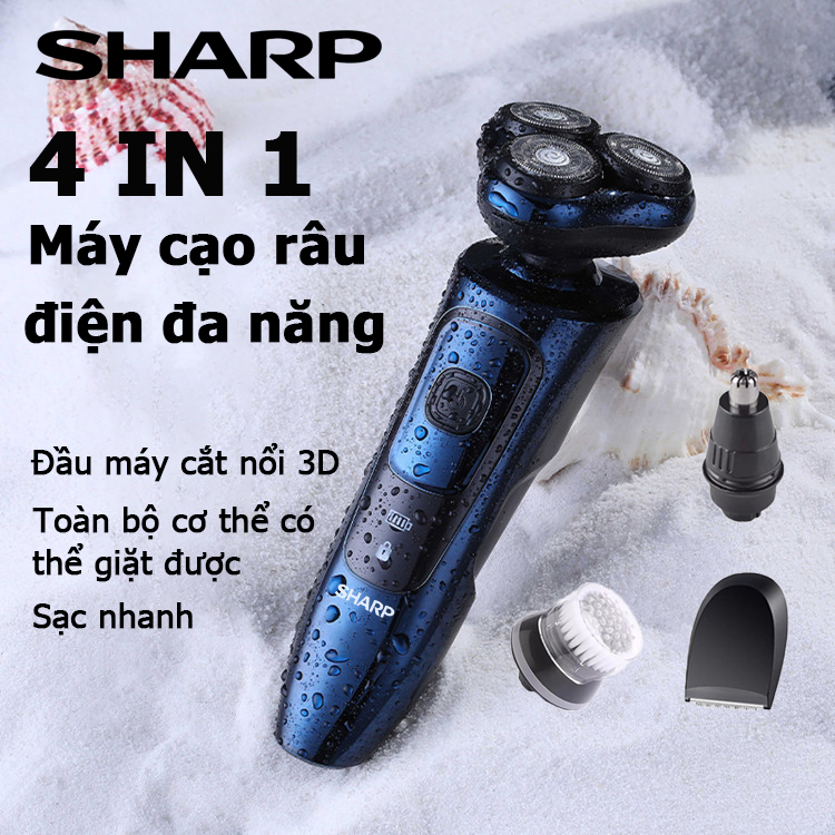 Sharp Máy cạo râu đa năng 4 in 1 máy cạo râu nam Toàn bộ cơ thể có thể giặt được Dao cạo râu điện thông minhMáy cạo râu khô ướt đều được cắt tỉa lông mũi cạo tóc rửa mặt