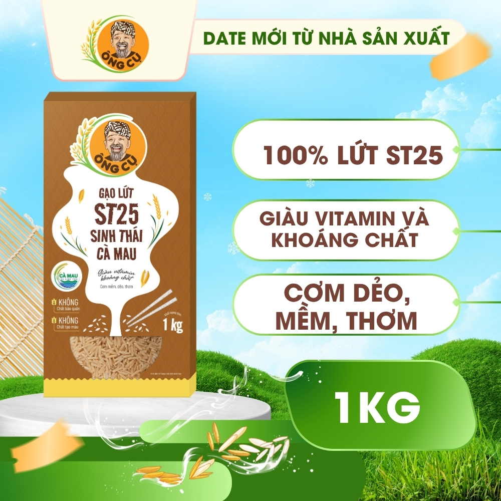 Gạo Lứt ST25 Sinh Thái Cà Mau - Chính Hãng - Hũ 1kg
