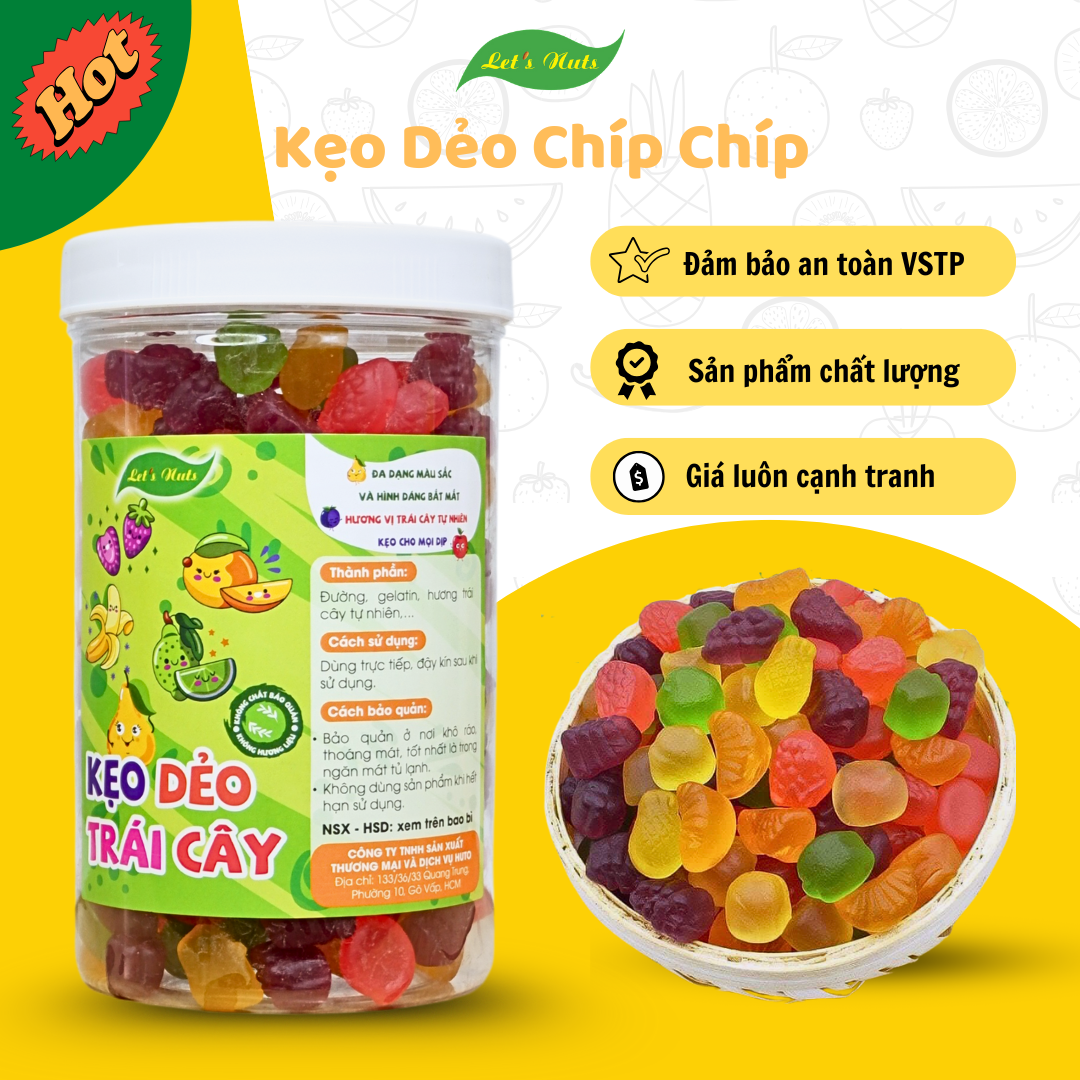 Kẹo dẻo chip chip trái cây Let's Nuts hộp 300g, mix nhiều vị trái cây chua ngọt siêu ngon