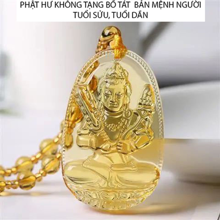 Dây chuyền mặt phật màu vàng size 4,7cm x 3cm - Bản mệnh 12 tuổi mang lại bình an may mắn tài lộc sức khỏe - Phật Hư không Tạng Bồ Tát