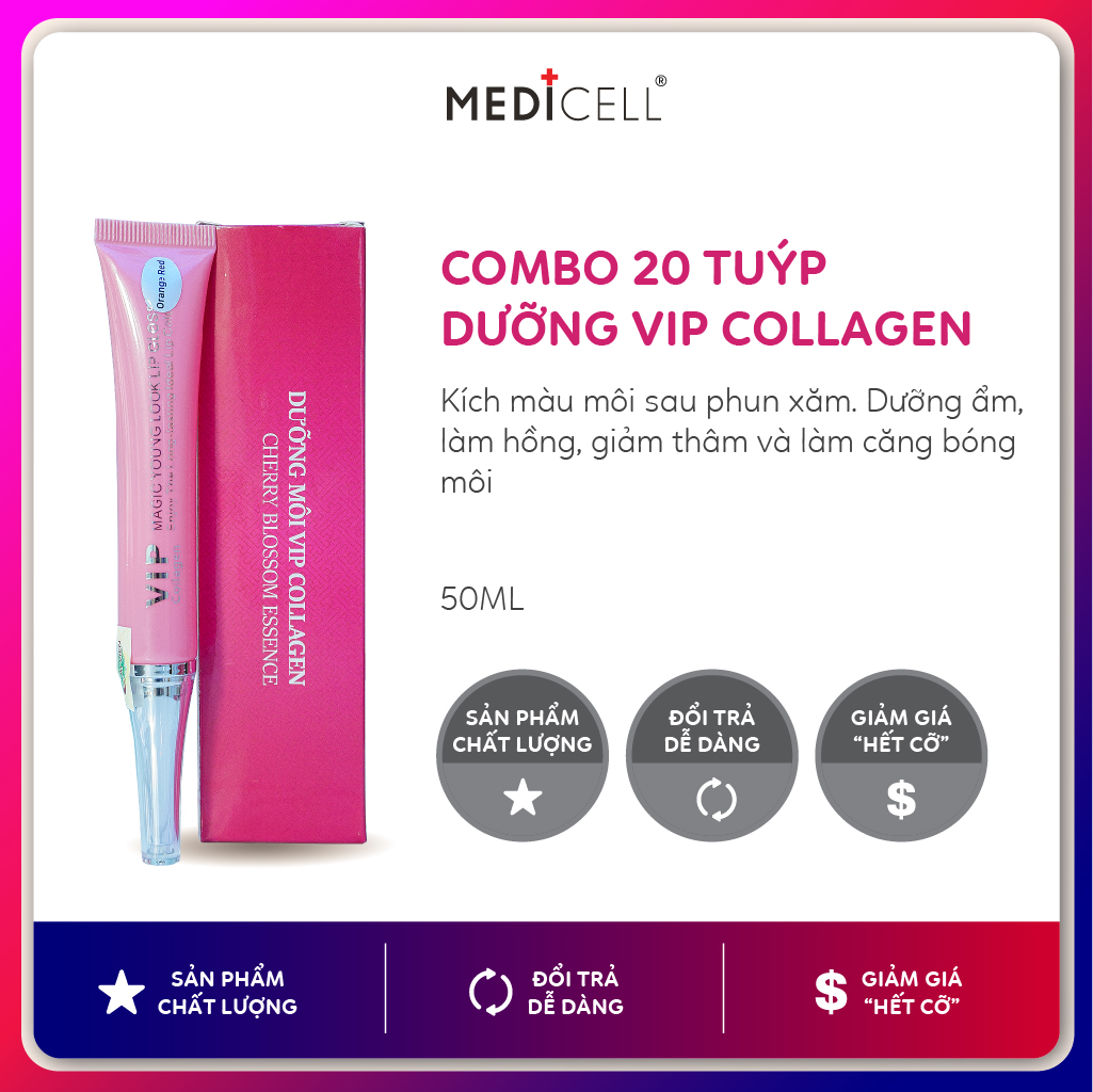 Combo 20 Dưỡng Vip Collagen dùng sau phun xăm, làm căng bóng, làm hồng cho môi - Tuýp 20ml