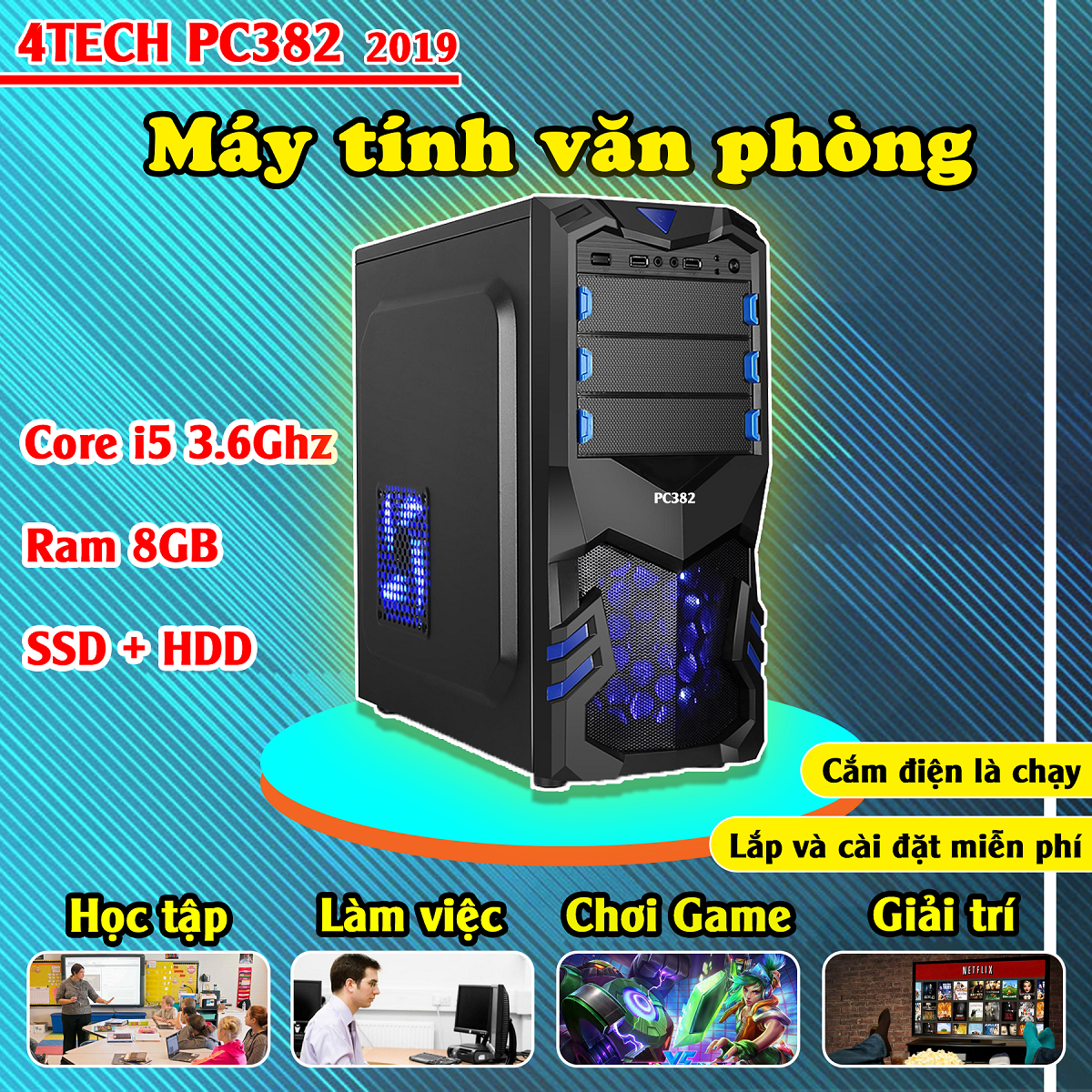 [Trả góp 0%]Bộ máy tính cây để bàn Core i5 4TechVP PC382 2021 giá thanh lý cấu hình cao PC máy tính vn lắp ráp Desktop văn phòng đa năng cấu hình cao Live Stream chơi game online 24h không bị chậm tiết kiệm điện không kêu to dễ nâng cấp