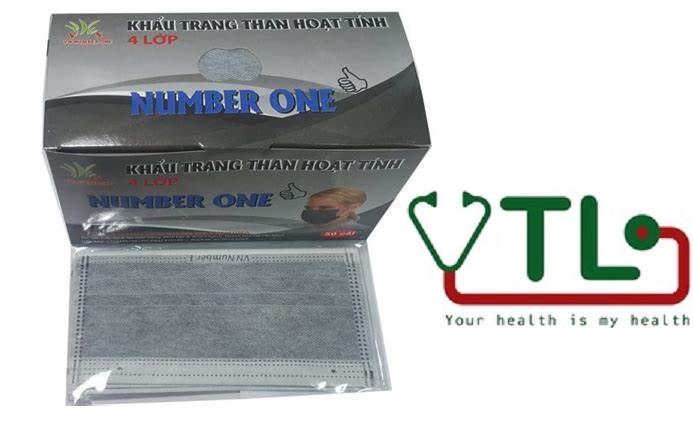 Khẩu trang y tế 4 lớp vn number one màu xám
