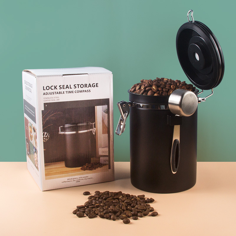 Hộp đựng cà phê chuyên dụng bằng thép không gỉ, có theo dõi lưu ngày tháng và van xả CO2, tặng kèm muỗng định lượng - Mvn Coffee