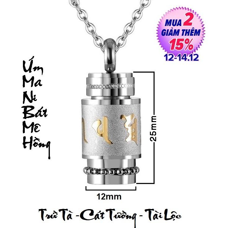 DÂY CHUYỀN TITAN OM MANI PADME HUM HÌNH TRỤ 25MM MD179PLD (Mặt + dây như hình)