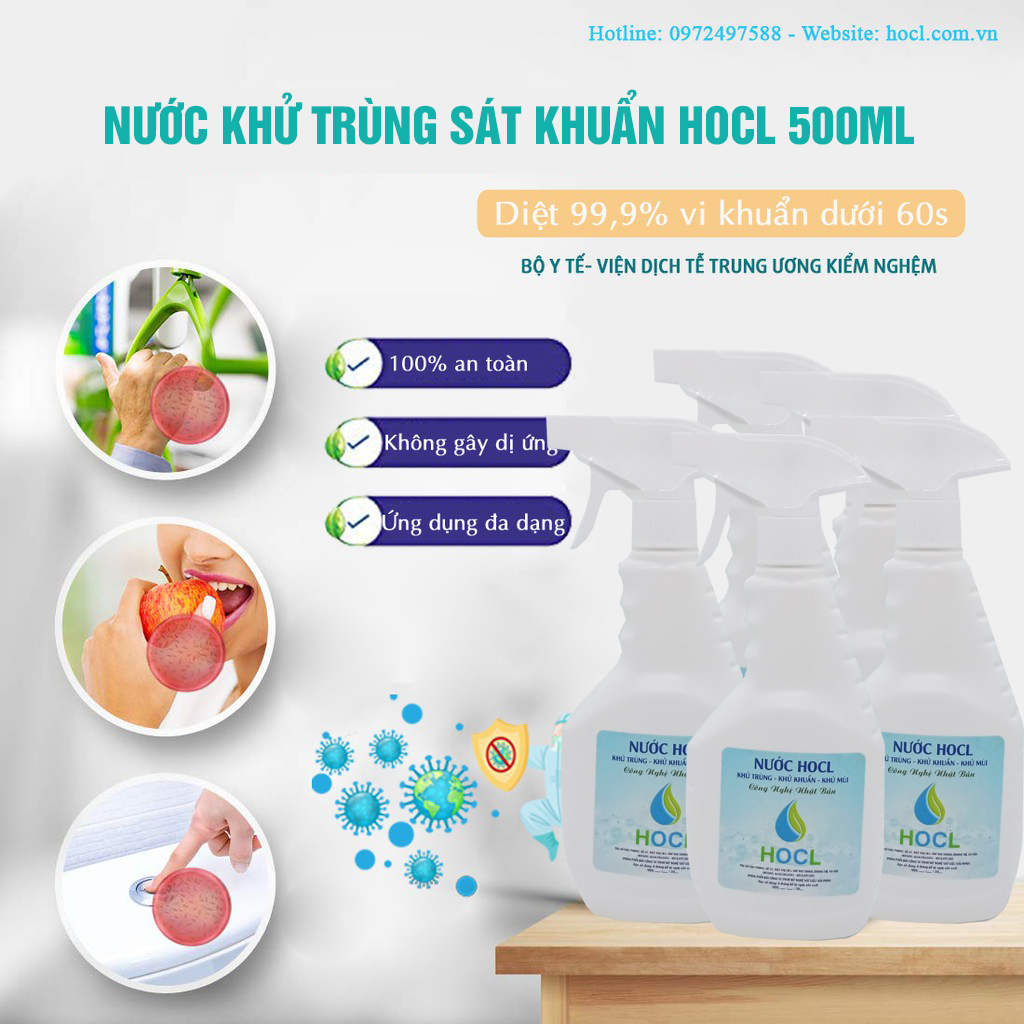 Nước khử trùng sát khuẩn hocl - combo 5 chai xịt 500ml