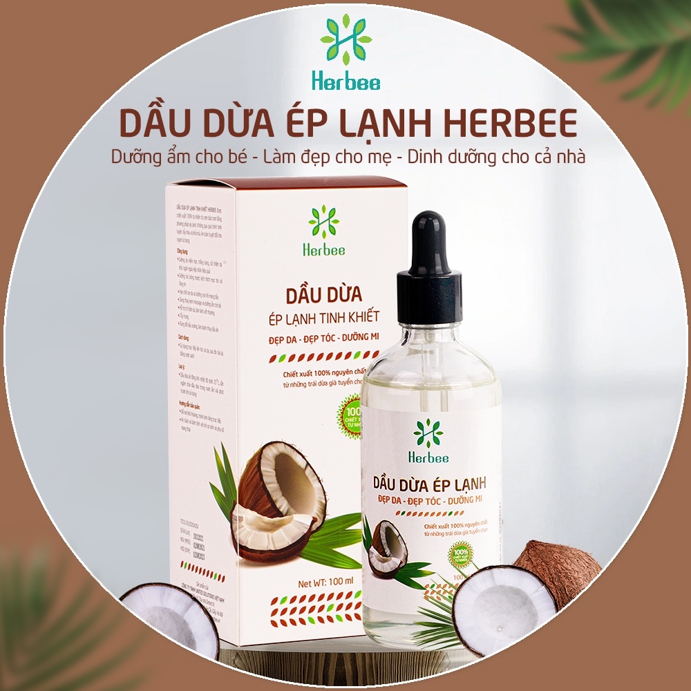 Dầu Dừa Ép Lạnh Herbee 100ml Massage Cho Trẻ Sơ Sinh Làm Mờ Vết Rạn Da 100 Chiết Xuất Tự Nhiên