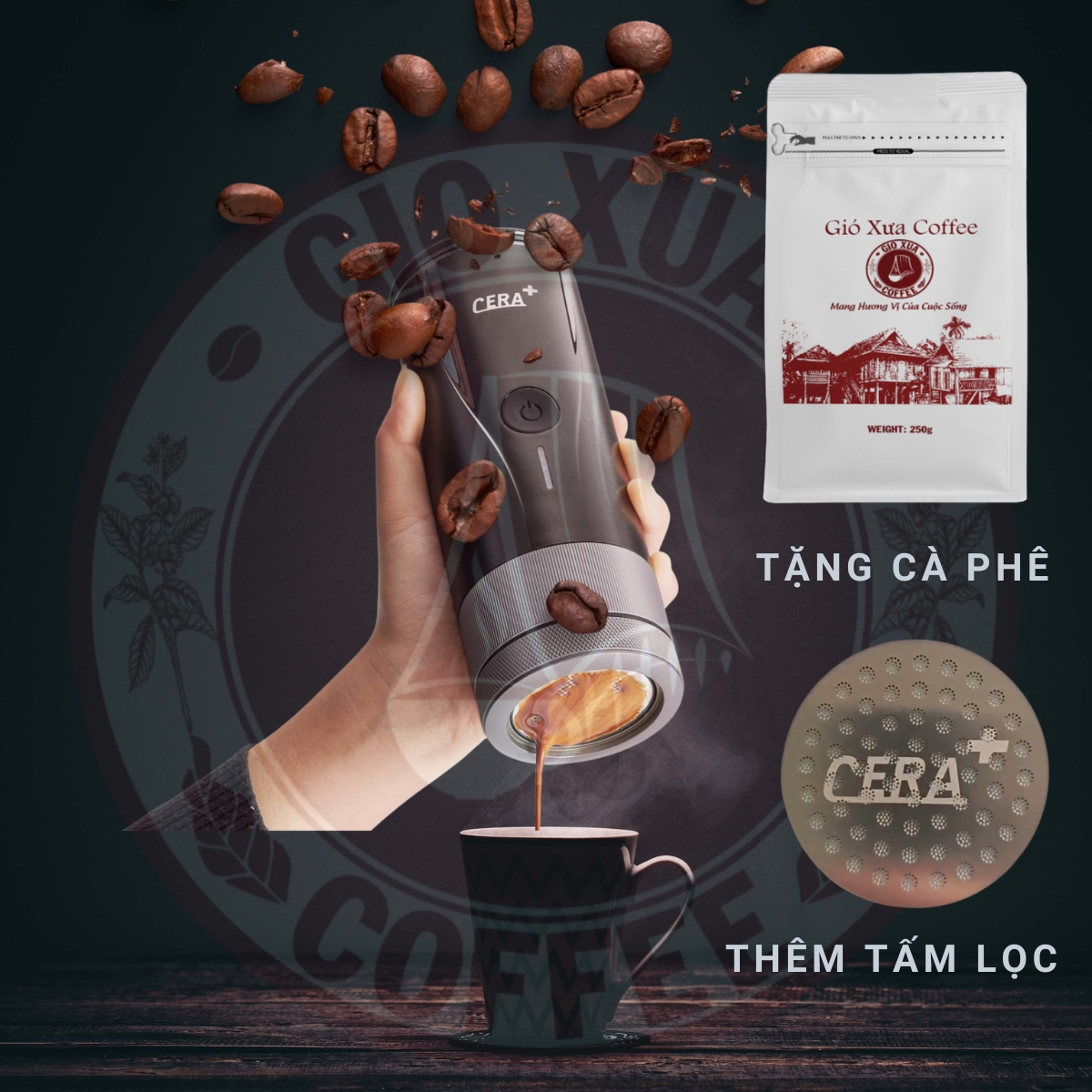 Máy pha cà phê cera plus pcm04,đun sôi nước, cafe espresso, 20bar, bộ lọc 20g