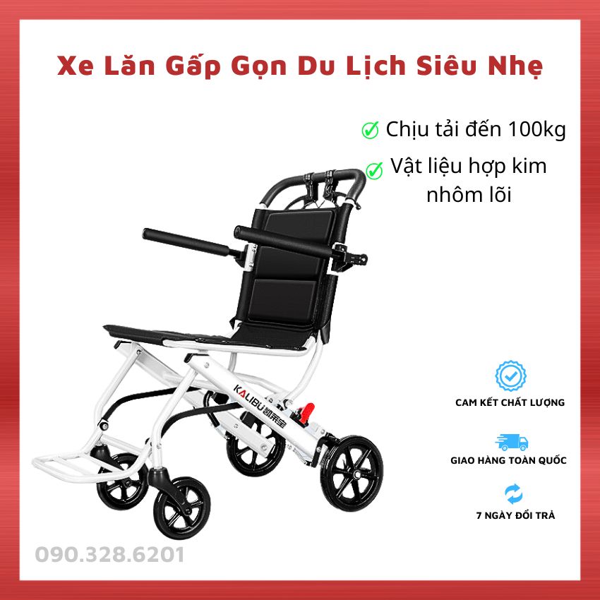 Xe lăn du lịch xách tay siêu nhẹ, xe đẩy cho người già, người bệnh gấp gọn, xe lăn người già