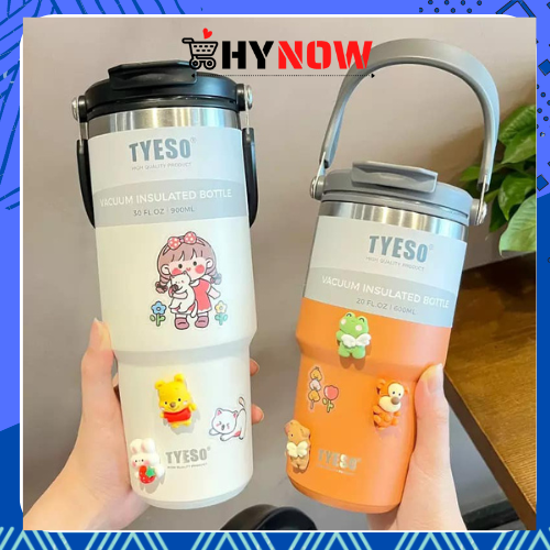 Ly giữ nhiệt thép ko gỉ tyeso 900ml có quai xách, ống hút, giữ nhiệt lâu đến 12h