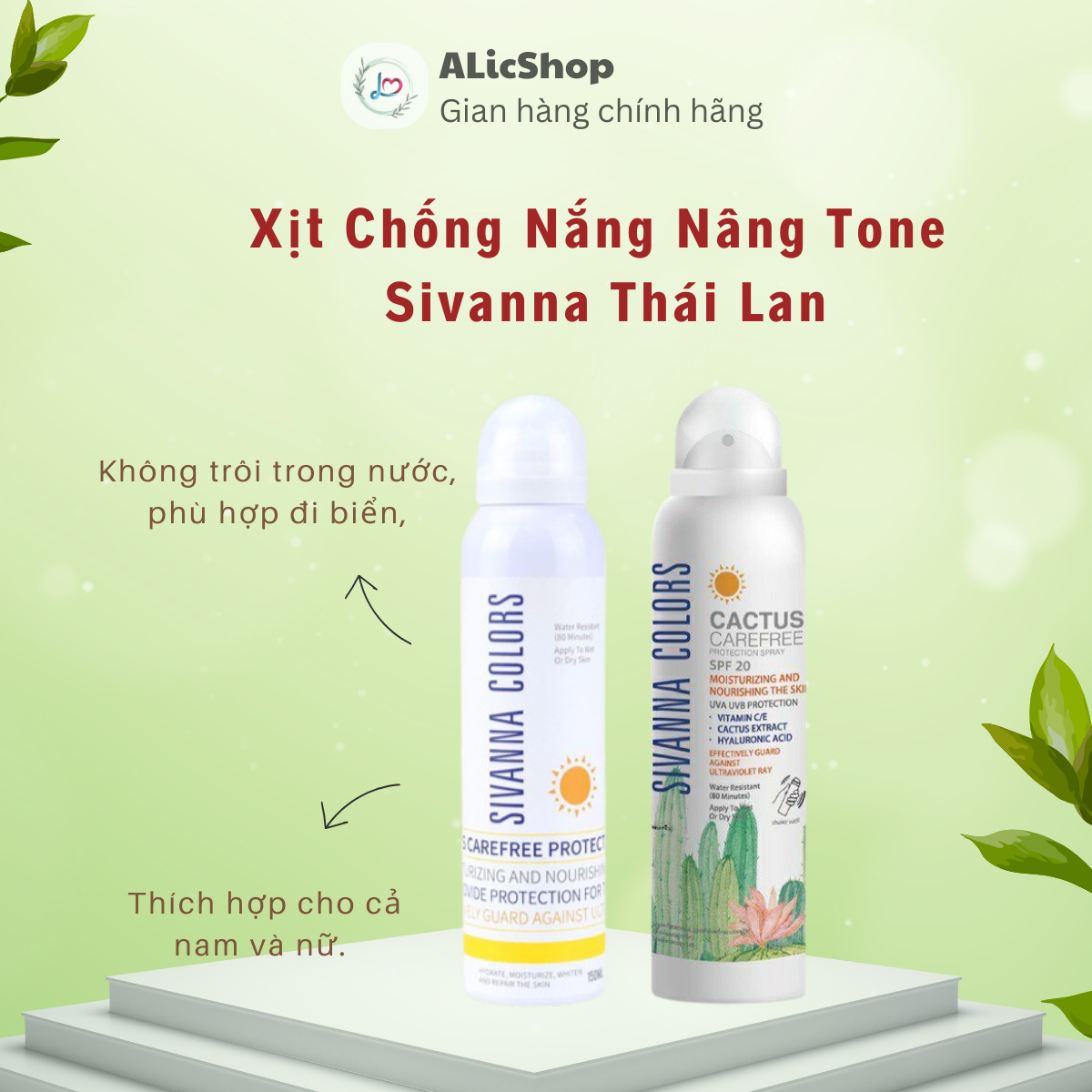 Xịt Chống Nắng Nâng Tone Sivanna Colors không trôi trong nướcThái Lan 2In1 150ml