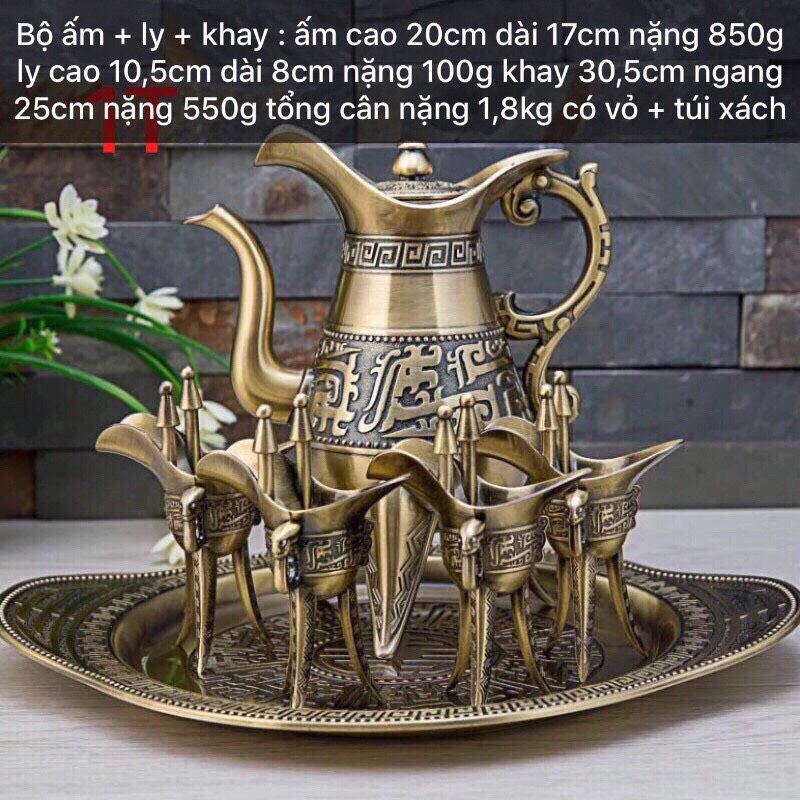 Bộ ấm chén bằng đồng cao cấp phong cách tần thuỷ hoàng, ấm chén đẹp