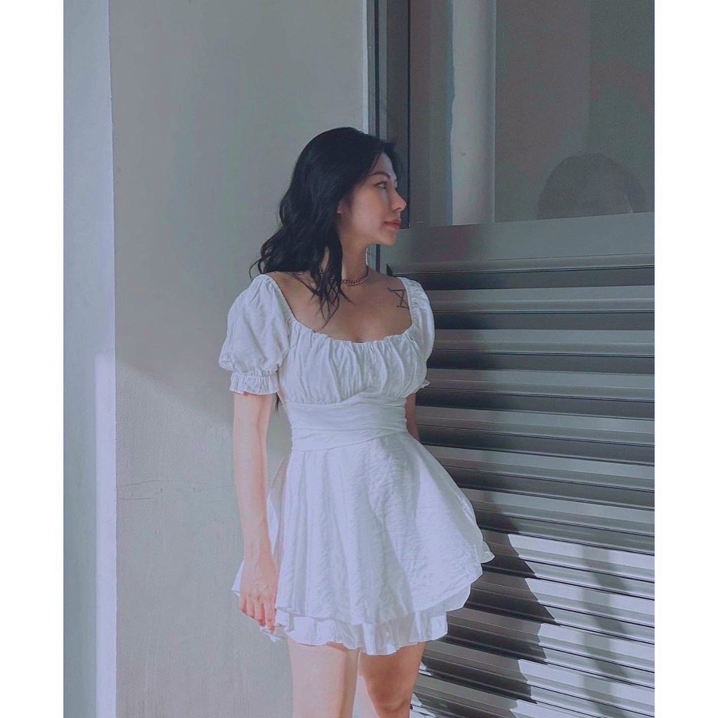 Đầm trễ vai cổ nhúng 6 màu