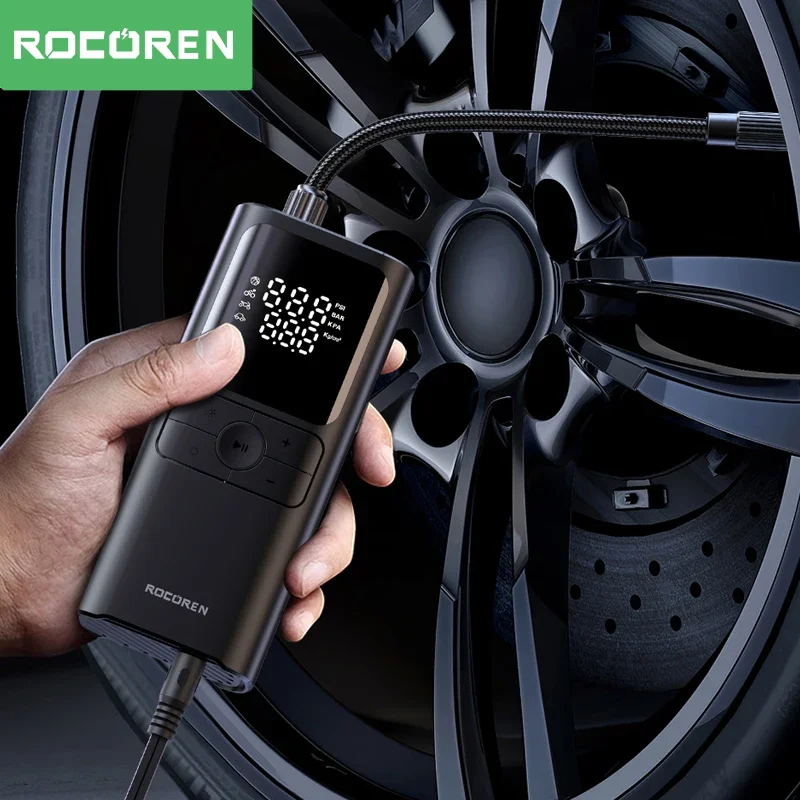 Rocoren di động không dây bơm hơi ô tô kỹ thuật số thông minh máy bơm không khí cho ô tô, xe đạp xe máy, phụ kiện ô tô thông minh