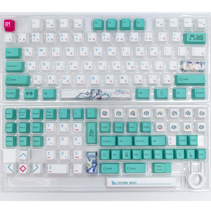 Nhật Bản Miku Keycaps 141 phímBộ hồ sơ anh đào nhuộm thăng hoa Anime Nhật Bản Bàn Phím Cơ anh đào Keycaps cho MX switchs **