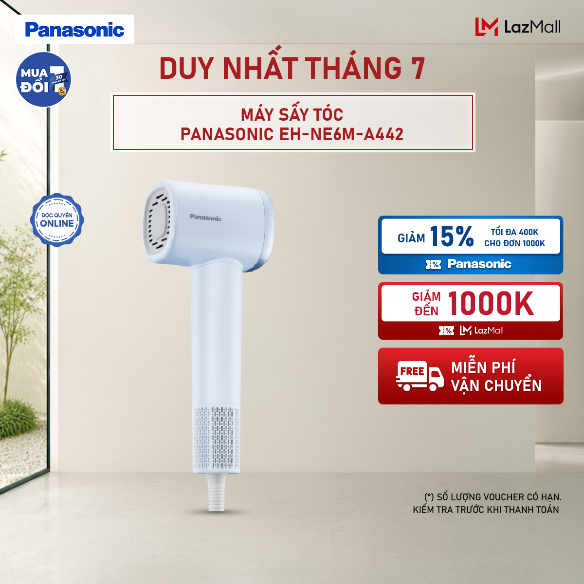 Máy sấy tóc Panasonic EH-NE6M Công nghệ ionity Luồng gió mạnh Linear cho mái tóc mềm mượt