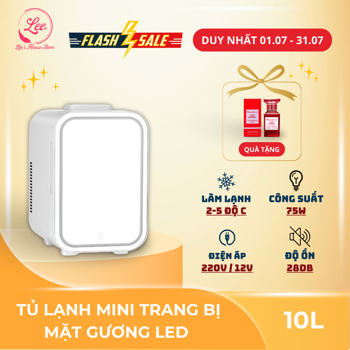 Tủ lạnh mini KEMIN cao cấp trang bị gương có đèn led 10L - Kho sỉ tủ lạnh mini