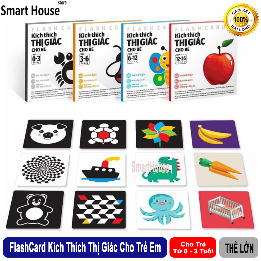 Combo Bộ Thẻ Kích Thích Thị Giác Cho Bé từ 0 đến 3 Tuổi Loại Lớn - FlashCard Kích Thích Não Bộ Cho Trẻ Em - Đồ Chơi Phát Triển Trẻ Em