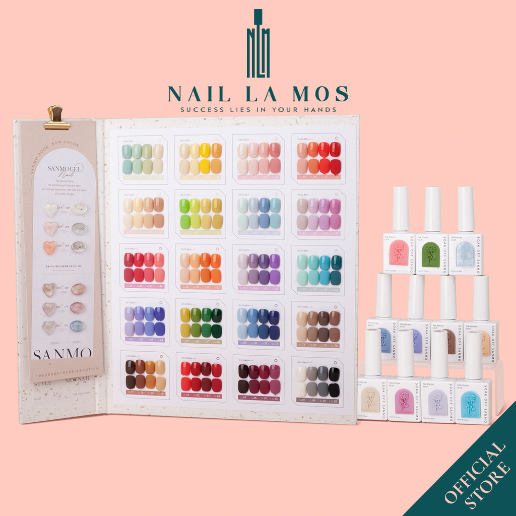  Set sơn gel Sanmo chính hãng 92 màu nail - Bộ sơn móng tay Sanmogel mix gel thạch gel nhũ  kèm bảng màu + cặp base top  