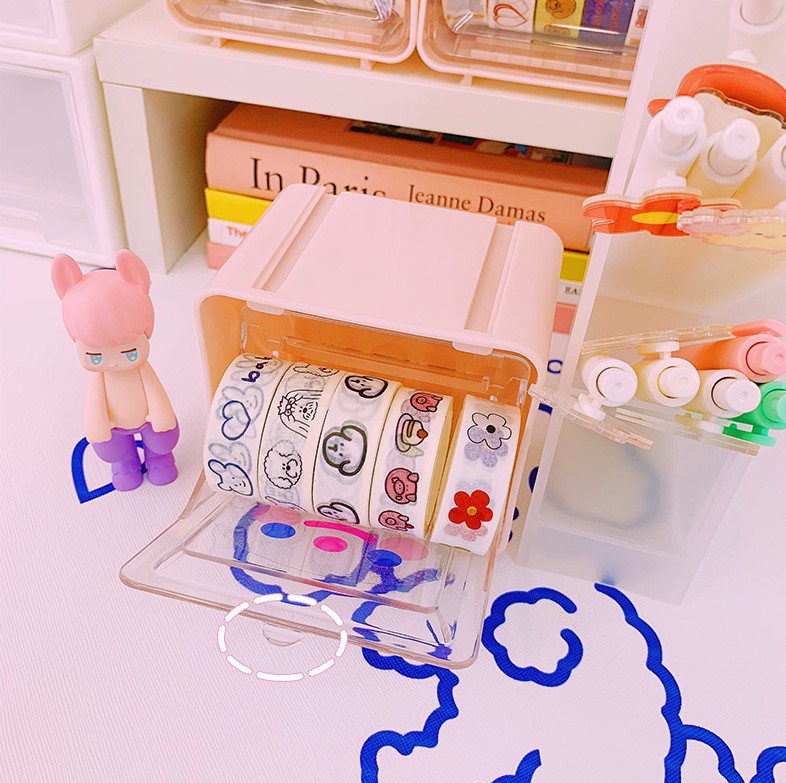 HỘP ĐỰNG WASHI TAPE, BĂNG DÍNH TRANG TRÍ BÀN HỌC NHỎ GỌN TẶNG KÈM STICKER