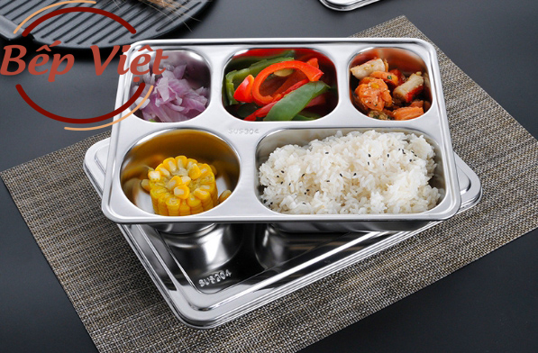 Khay phần đựng cơm inox sâu inox xịn 5 ngăn cao cấp. Đảm bảo vệ sinh. Khay cơm inox 304.Khay cơm văn phòng