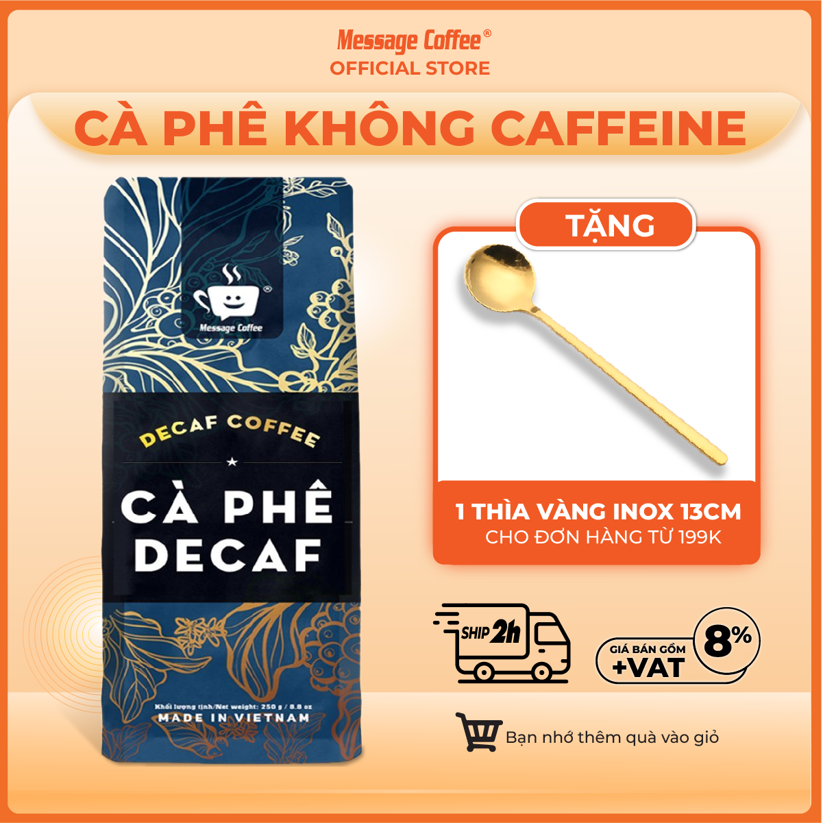 Cà phê Decaf tách caffeine rang mộc nguyên chất không gây mệt tim ít đắng phù hợp với người say cà phê 200gram từ Message Coffee