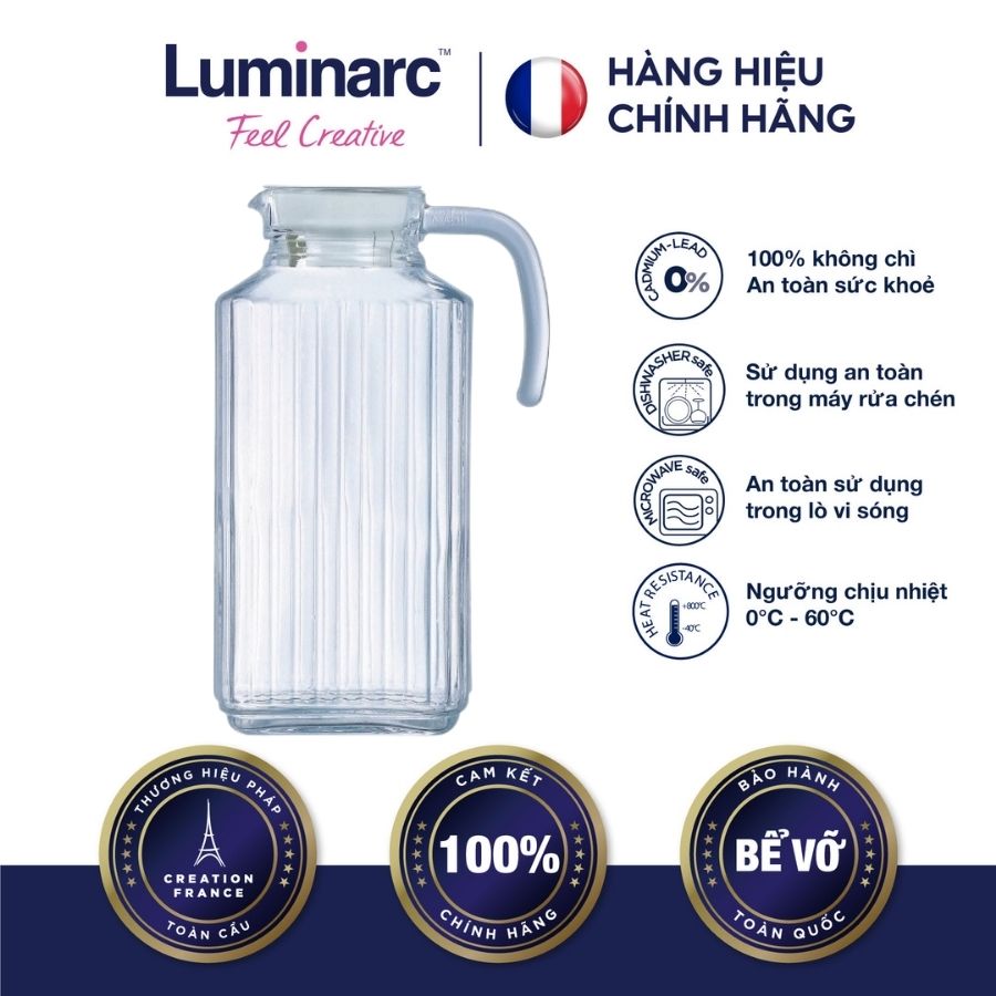 Bình Nước Thuỷ Tinh Luminarc Quadro 1.7L - LUQUG2668