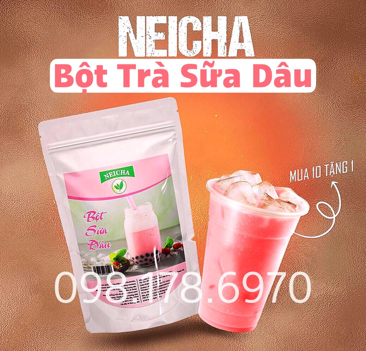 (Gói 1kg/ Siêu tiết kiệm) Bột Sữa Vị Dâu Neicha. PHA SẴN TIỆN LỢI vị dâu thơm ngon, đúng vị.