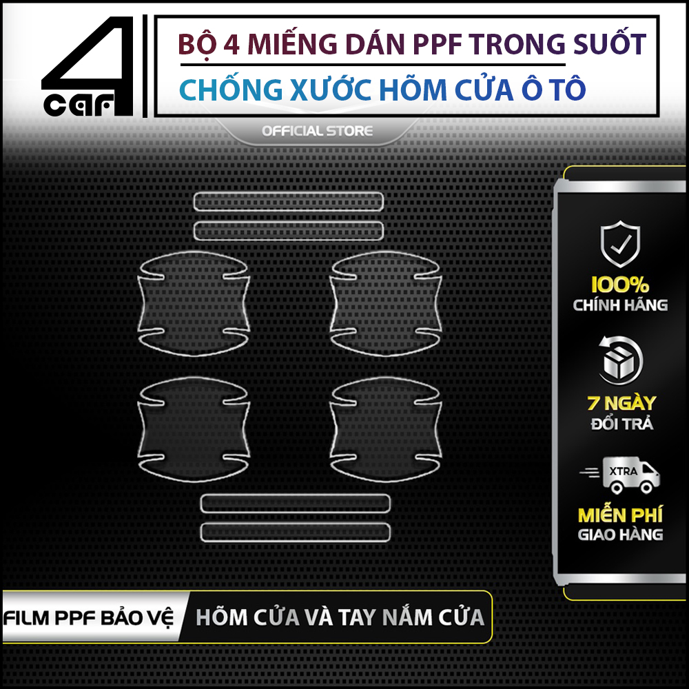 Dán PPF chống xước hõm cửa Forcar, bộ 4 miếng dán PPF TPU bảo vệ tay nắm hõm cửa Ô TÔ STARFILM đầy đ