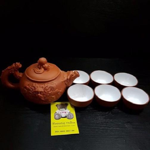 Bộ ấm trà Tử Sa đất nung đỏ hình rồng cao cấp
