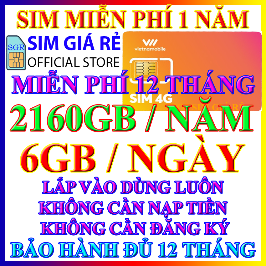 FREESHIP - SIM 4G TRỌN GÓI 1 NĂM 5GB/NGÀY TỐC ĐỘ CAO, SIM 4G VIETNAMOBILE 1 NĂM KHÔNG NẠP TIỀN, SHOP