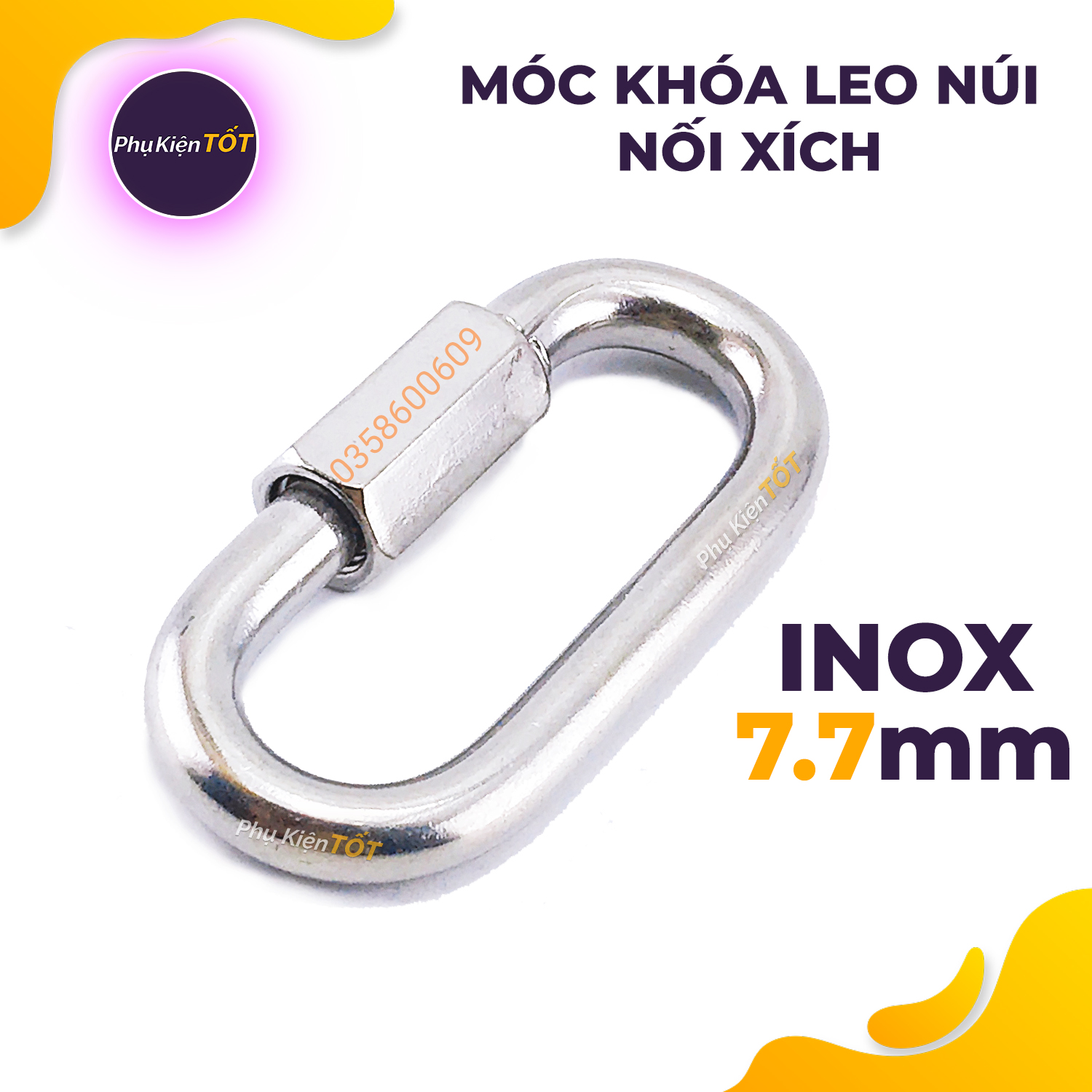 Móc Khóa Leo Núi hình chữ D, Dã Ngoại , Treo Võng Inox 304 Nguyên bản Chịu Lực Tốt loại, Khoen móc kéo 7.7mm