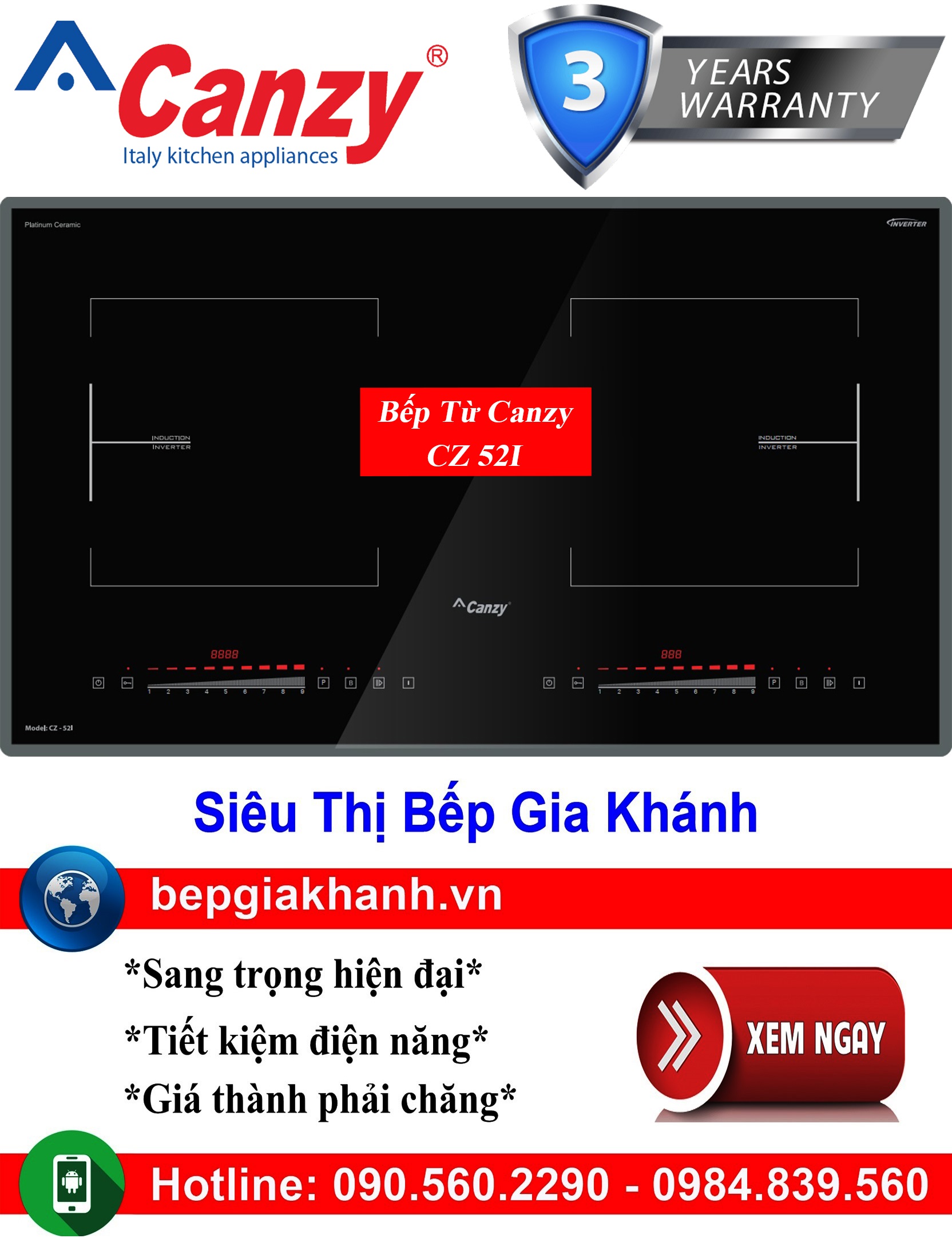 [HCM]Bếp từ 2 vùng nấu Canzy CZ 52I, bếp từ, bếp điện từ, bếp từ đôi, bếp điện từ đôi, bếp từ giá rẻ, bếp điện từ giá rẻ, bếp từ đơn, bep tu don, bep tu