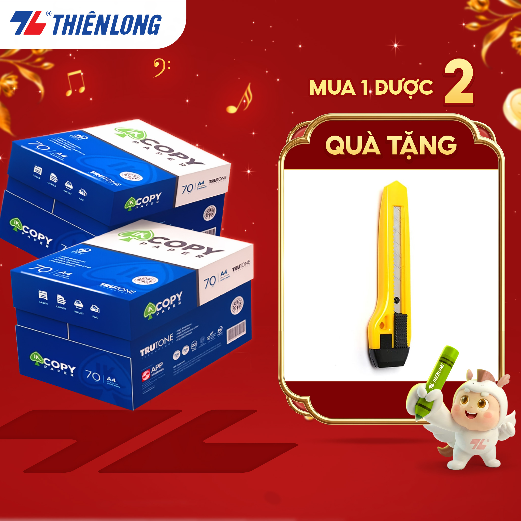 Combo 10 ream Giấy in A4 giấy photo IK Copy 70 gsm đều màu không gợn sóng độ dày cao chữ in không lem nhòe 500 tờ ream