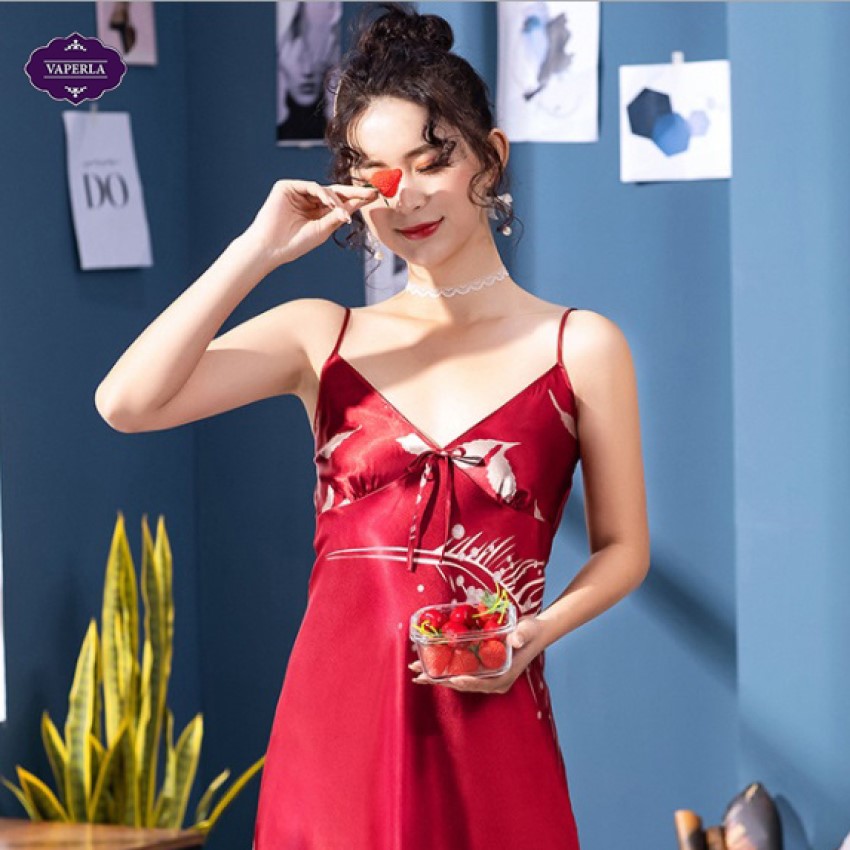 VAPERLA Váy ngủ lụa hai dây họa tiết lá quyến rũ BIG SIZE