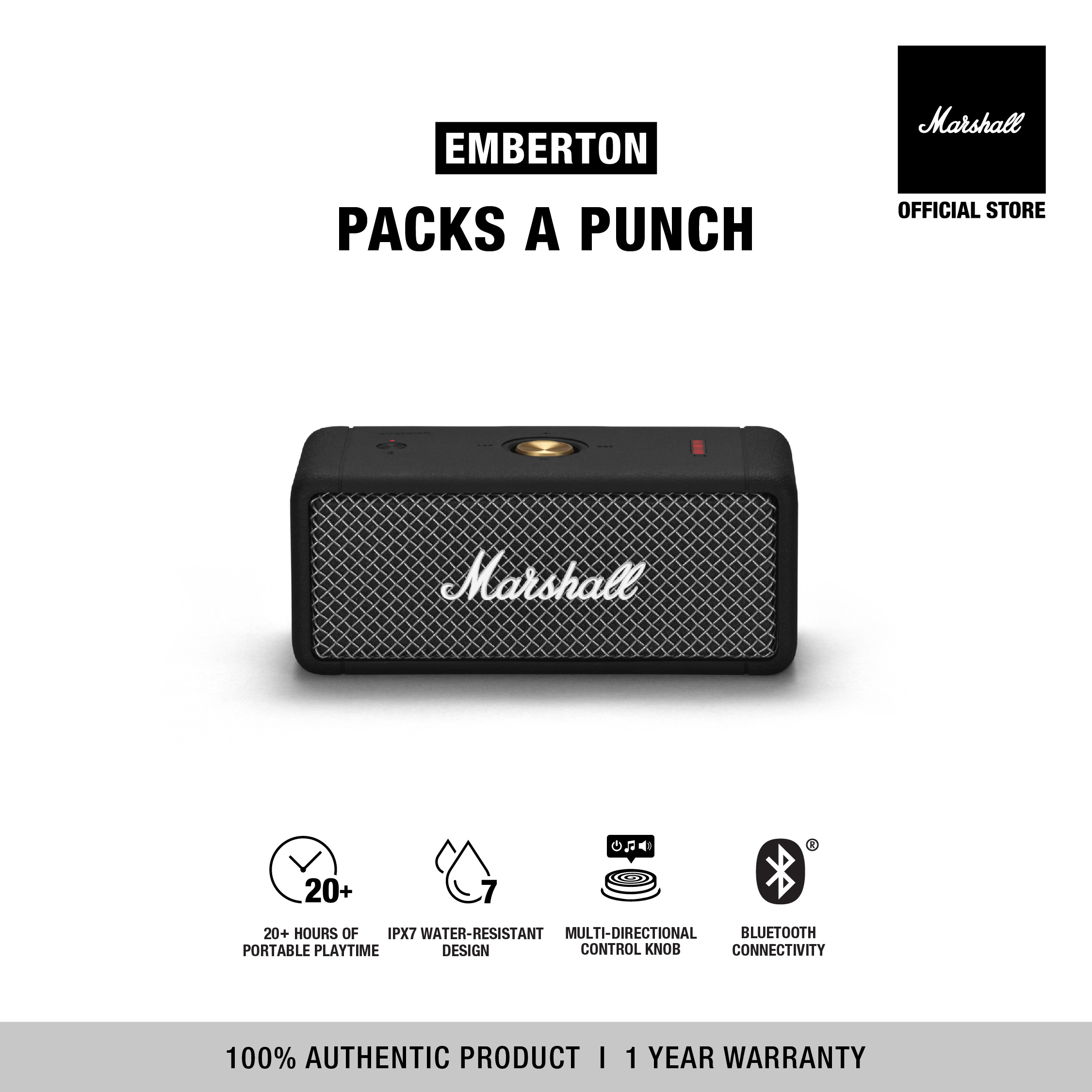 Loa Marshall Bluetooth EMBERTON Portable - Pin lên đến 20h* - Bảo Hành Chính Hãng 1 Đổi 1 Trong 1 Năm