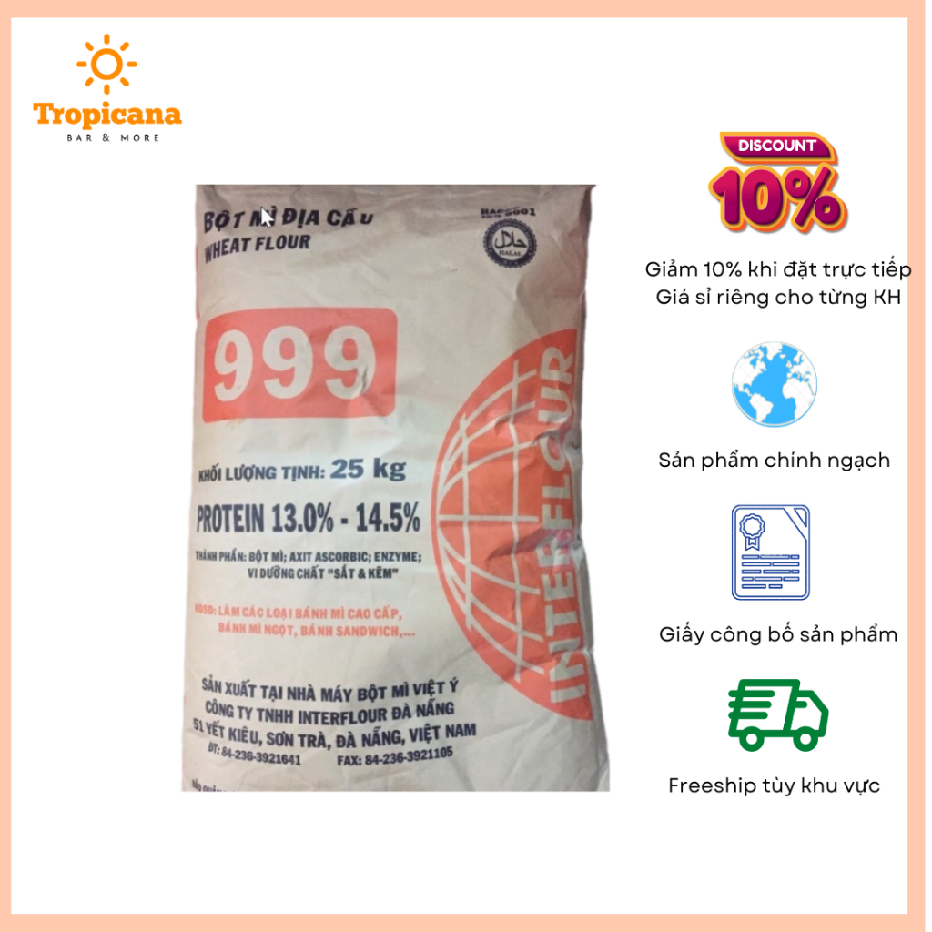 Bột mì cao cấp Interflour Đ.Ị.A C.Ầ.U 999 - Bột mì số 13 - 1kg (Được chiết từ bao 25kg)