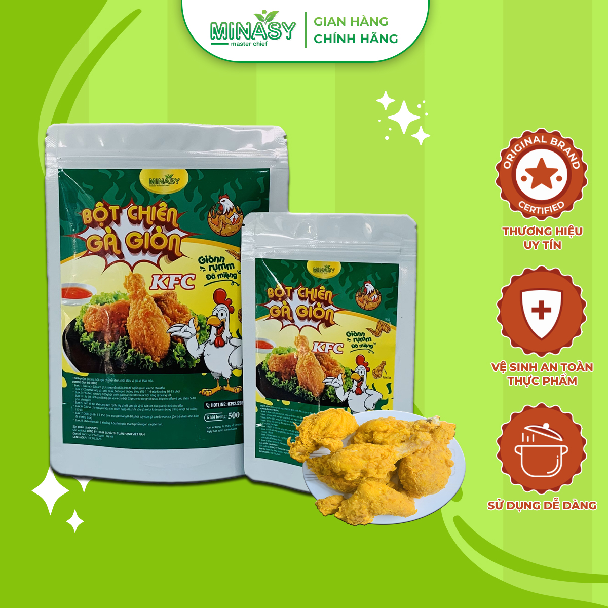 Bột chiên gà KFC giòn xốp thơm Minasy 500g loại đặc biệt chiên gà giòn rụm vảy đẹp