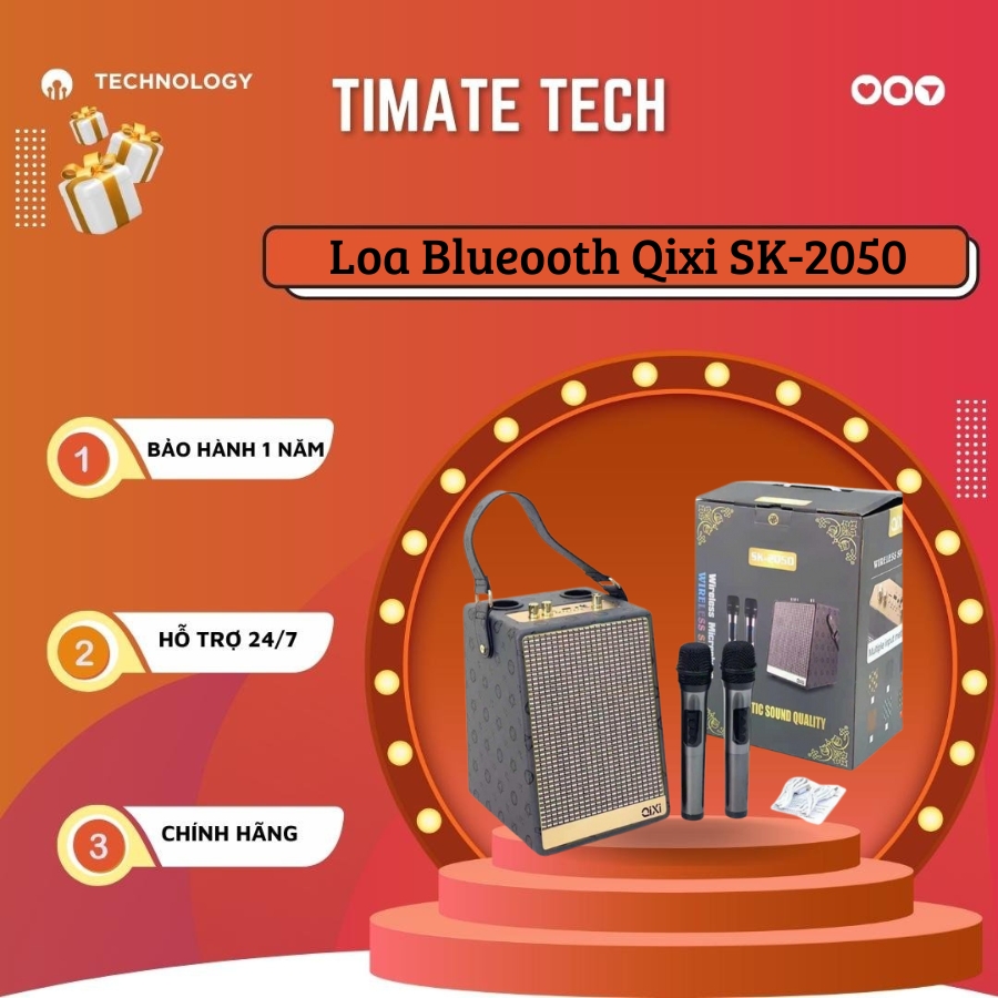 Loa Blueooth Qixi SK2050 Tặng Kèm 2 Micro Không Dây Loa Bluetooth Karaoke Thiết Kế Sang Trọng Bass Siêu Trầm Âm Thanh Cực Đỉnh Kết Nối Bluetooth 5.0 Hỗ Trợ USB Thẻ Nhớ Bảo Hành 12 Tháng