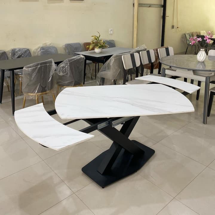 Bàn ăn mặt đá ceramic xoay thông minh kéo dài