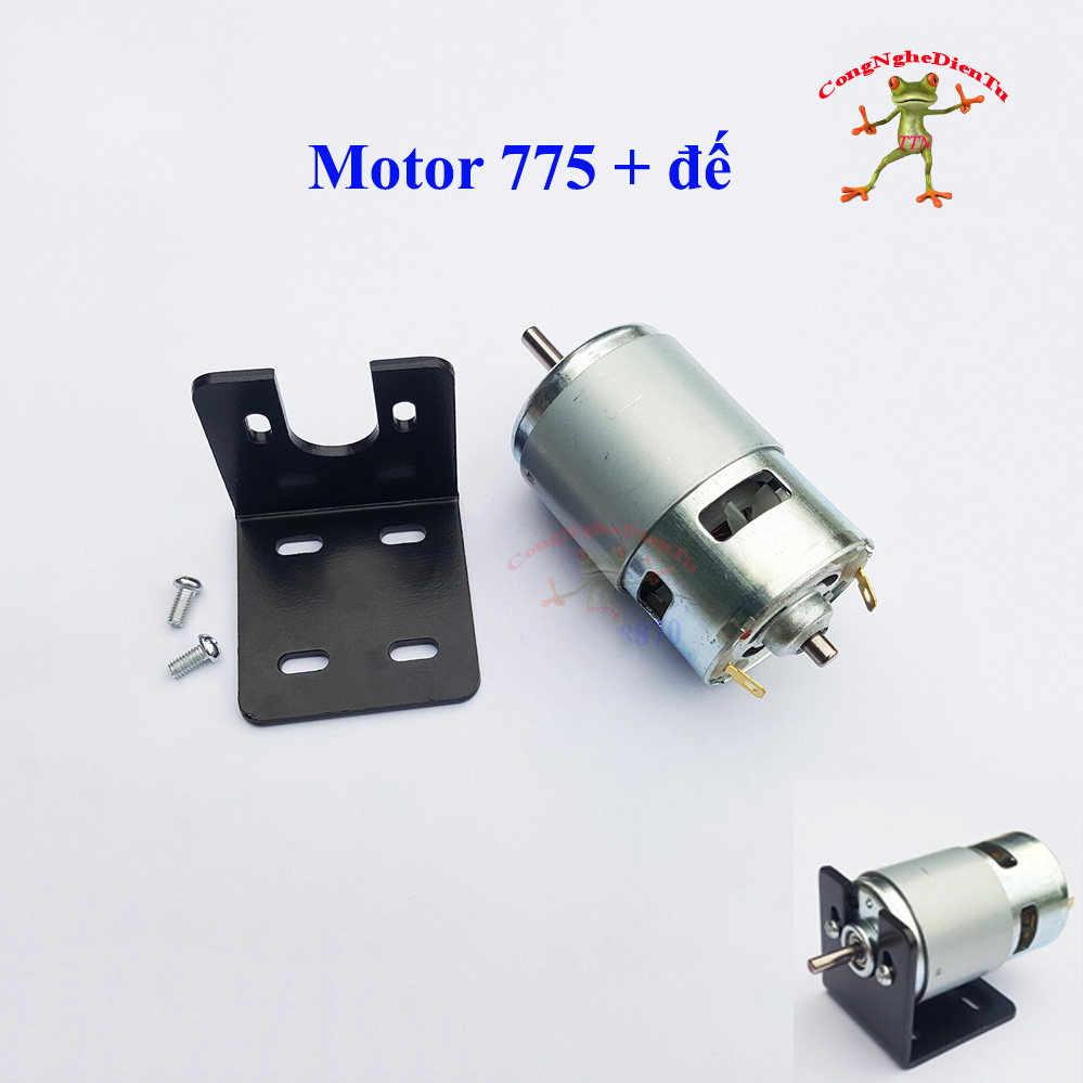 Motor 775 trục tròn 12v - 24v có bạc đạn + có đế