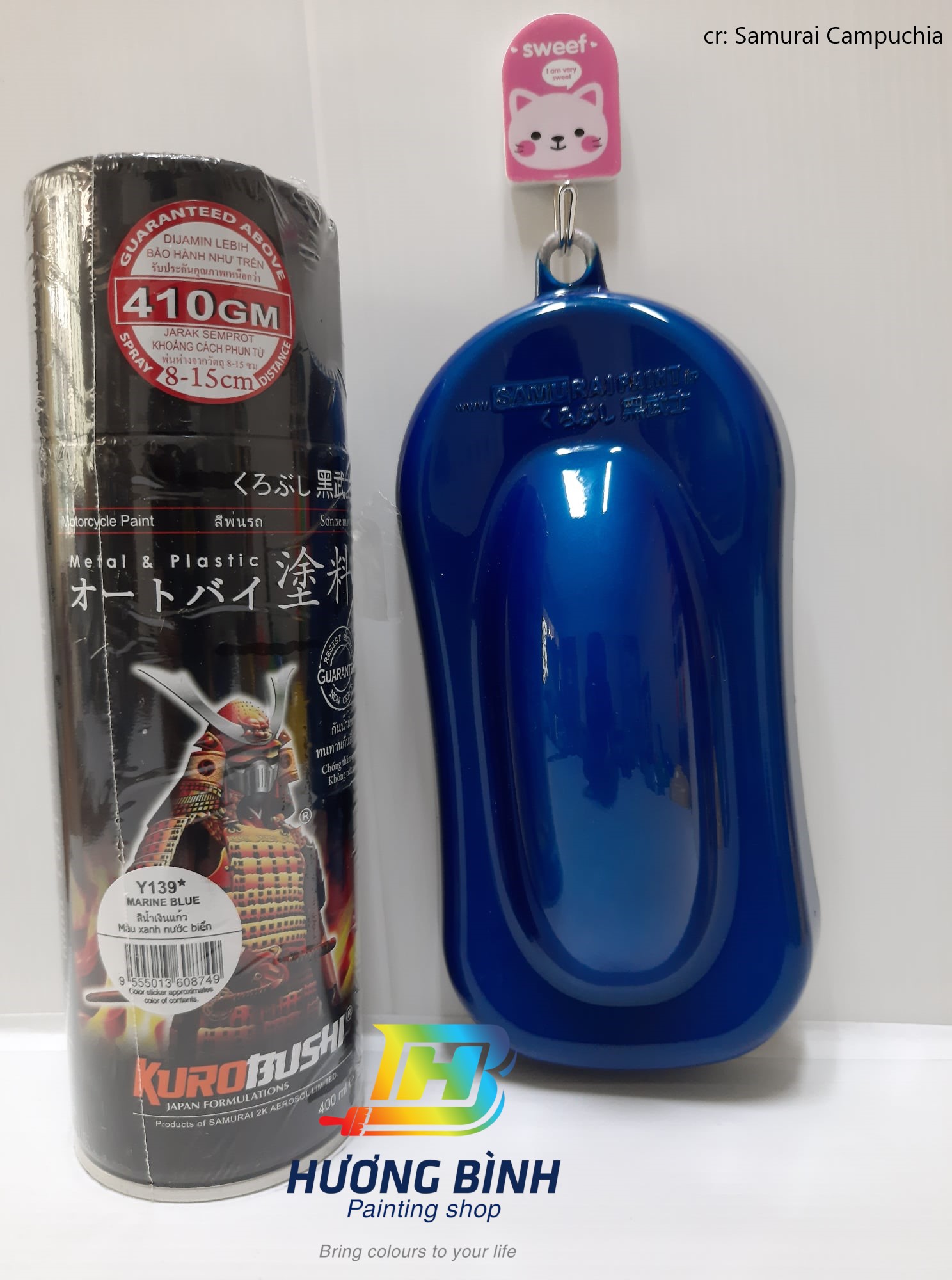 Sơn xịt Samurai màu Candy Xanh Dương - Y139 (cần có nền 124 mới lên được màu)