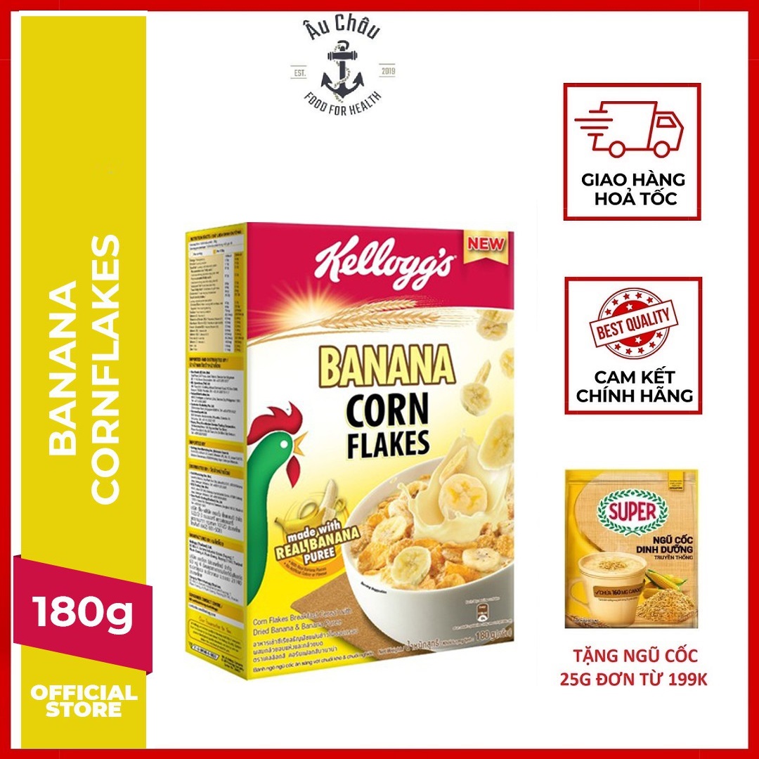 Ngũ cốc ăn sáng dinh dưỡng hoa quả sấy khô Kelloggs Corn Flakes vị chuối ăn liền 180g Thái Lan