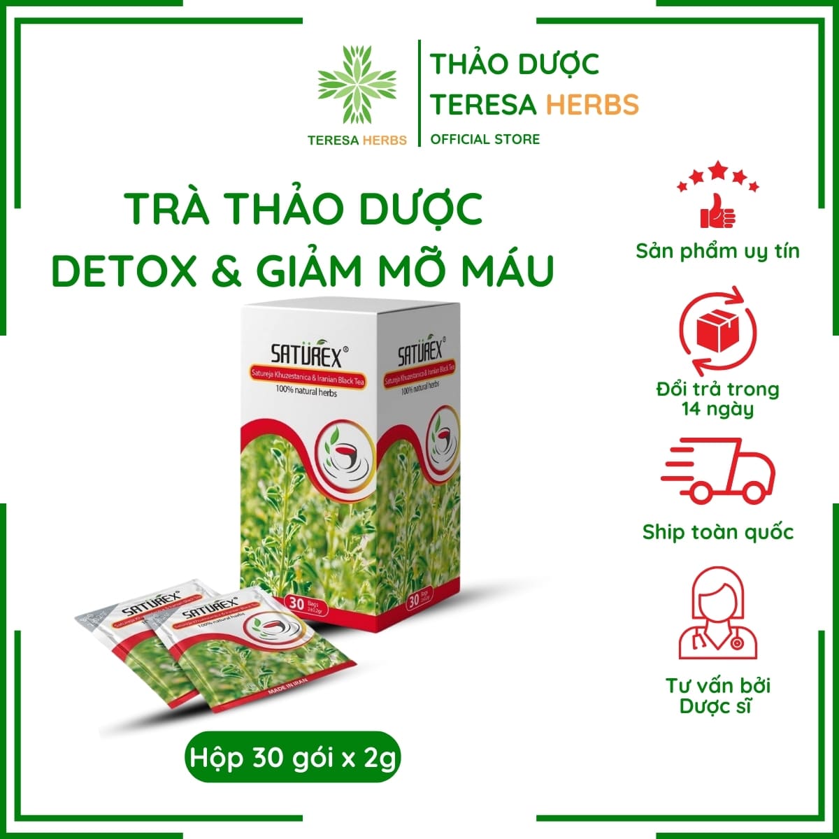 Trà Thảo Dược SATUREX Hỗ Trợ Detox Và Giảm Mỡ Máu Hộp 30 gói