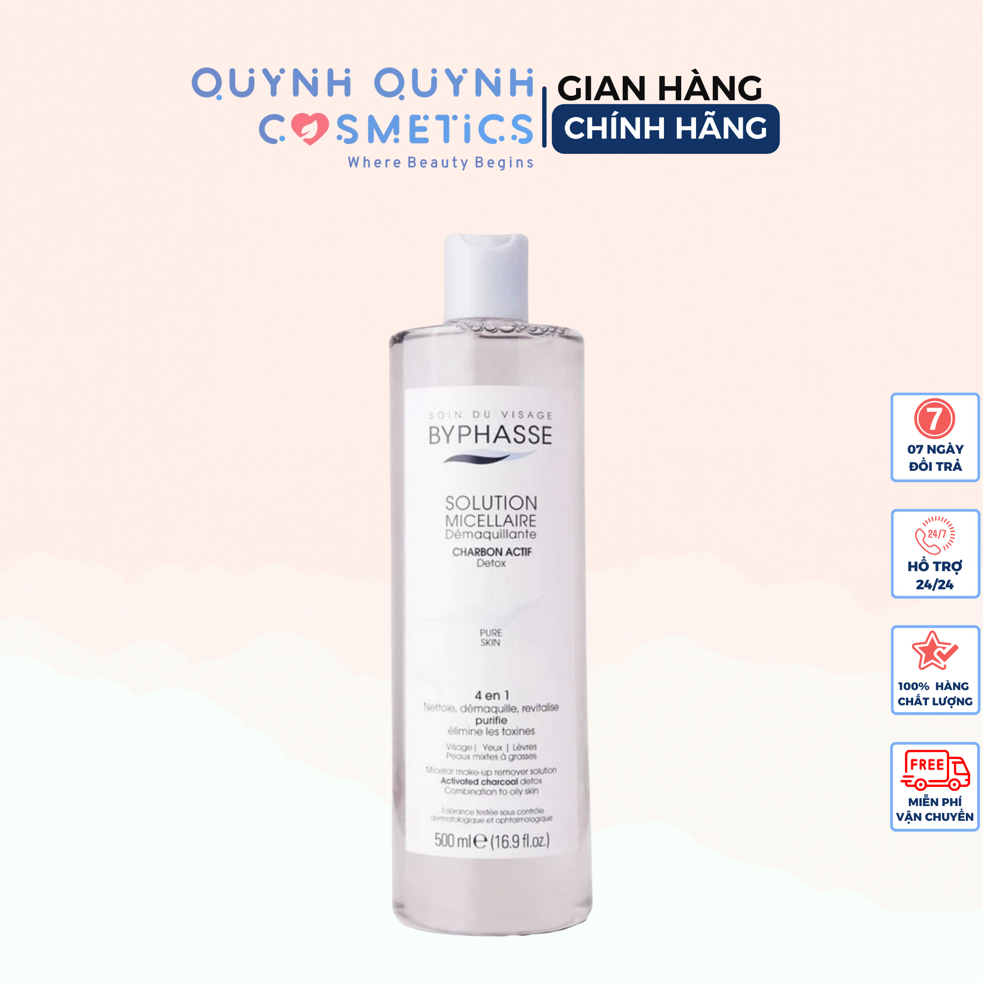 Nước Tẩy Trang 500ml Than Hoạt Tính Byphasse Solution Micellaire Charbon
