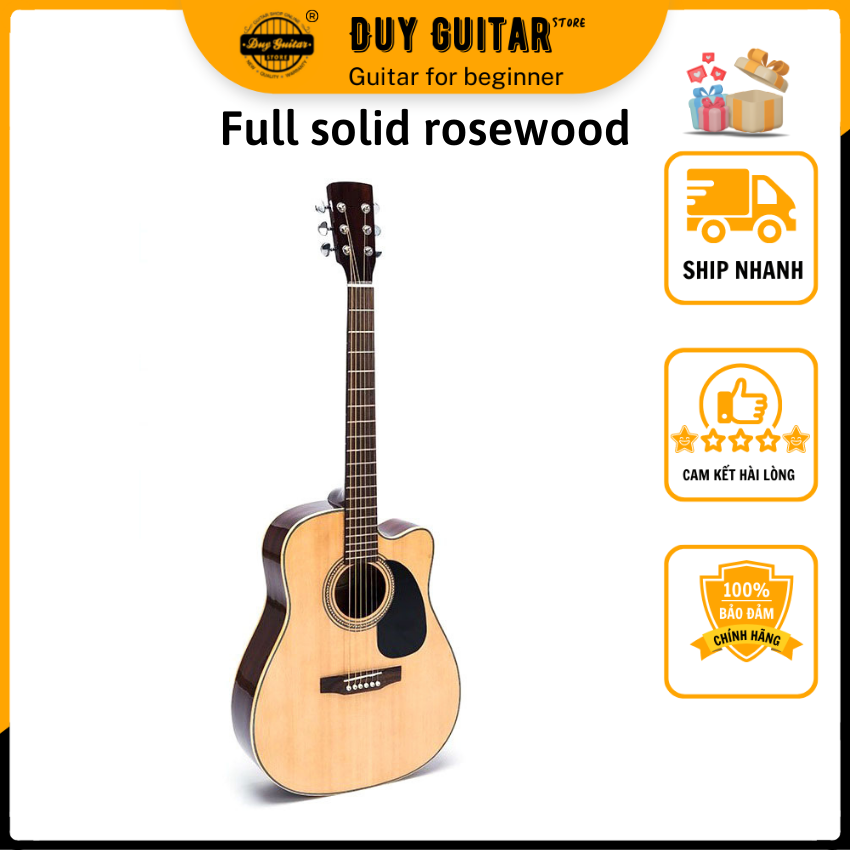 Đàn Guitar Acoustic DJ200 Duy Guitar Store - dáng thùng D, khuyết, cho âm thanh tốt ở các tần số dùng tập đàn và chơi lâu dài