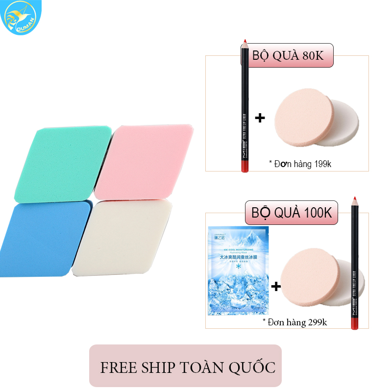 Bông mút trang điểm 2 bông hình thoi OUMAN  nhỏ gọn , cute , mềm mịn và dễ sử dụng