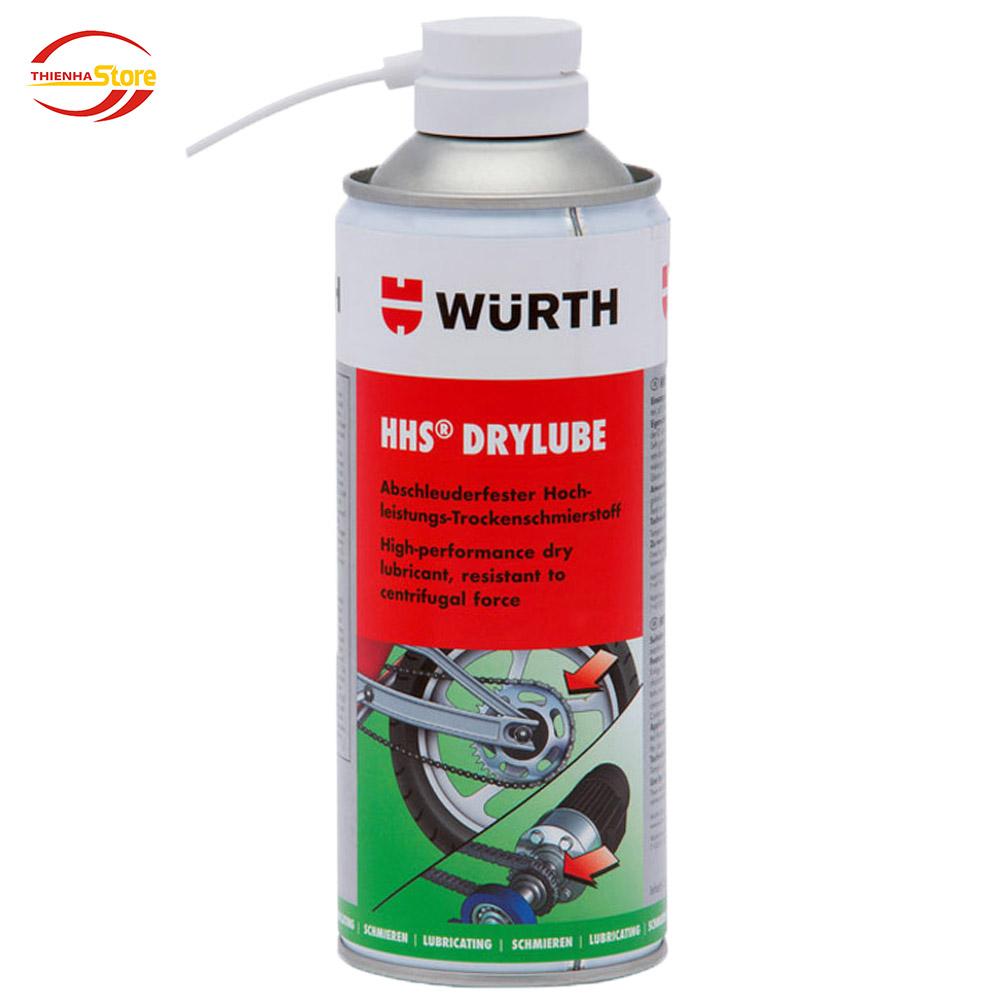 Chai xịt mỡ bò khô bảo dưỡng bôi trơn Wurth HHS Drylube adhesive lubricant 400ml