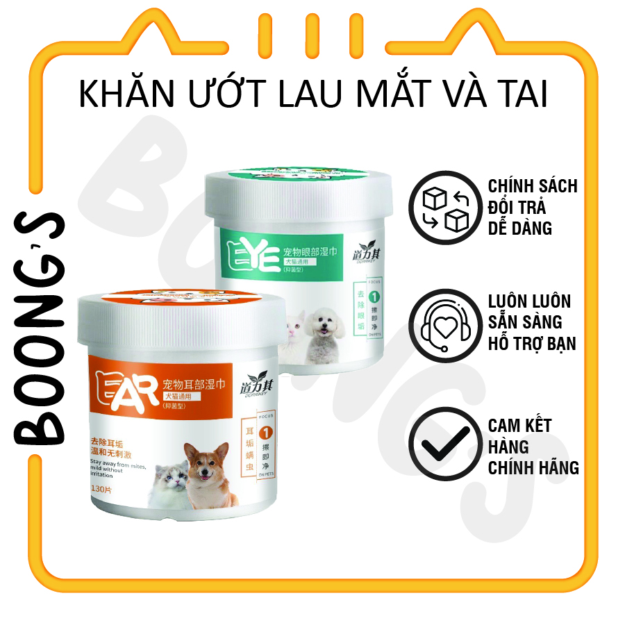[PHỤ KIỆN] Khăn ướt lau mắt và tai/ ố bẩn cho chó mèo chiết xuất từ cây lô Hội - hộp 130 miếng